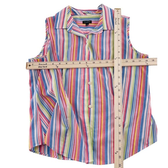 Talbots Women's Sleeveless Button-Up Shirt Size 8 Multicolor Striped 100% Cotton - Picture 4 of 5
